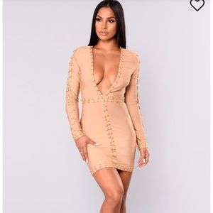 FashionNova Zarah Dress in Gold size Small